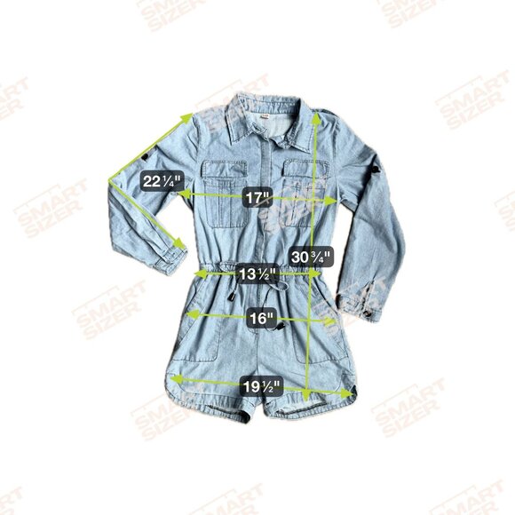 Vtg Denim Long Sleeve Romper Womens XS Button Drawstring Shorts Cowgirl Western - Picture 2 of 8